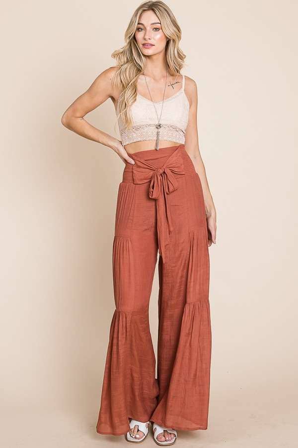 The Little Shoppe: Tie-front Ruched Waist Pants