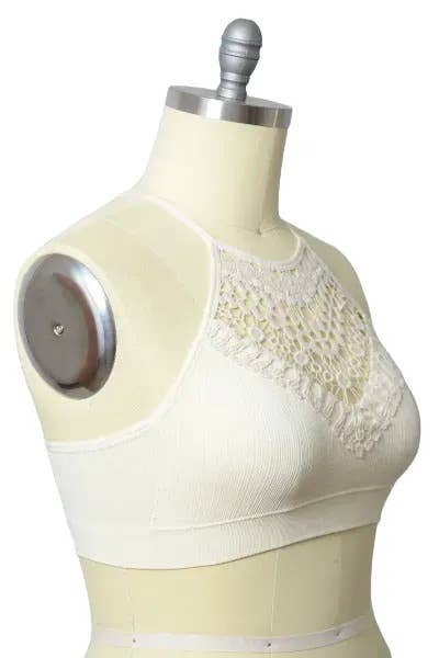 LS Chic Plus Size Crochet Lace Bralette with High Neck Design