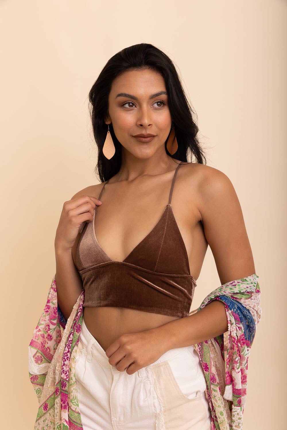 Fashionable Longline Bralette - Velvet Deep V-Neck 💖