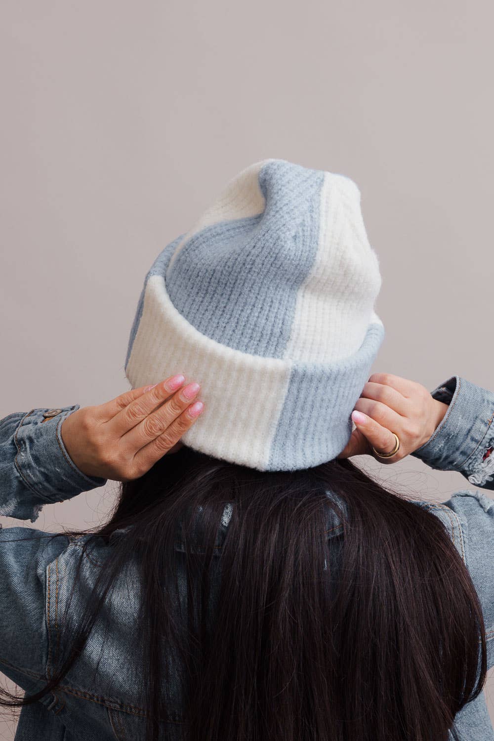 Oversized Two Tone Rib Knitted Beanie