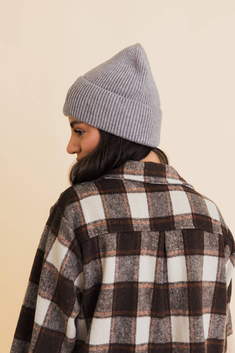 Smiley Face Embroidered Ribbed Knit Beanie