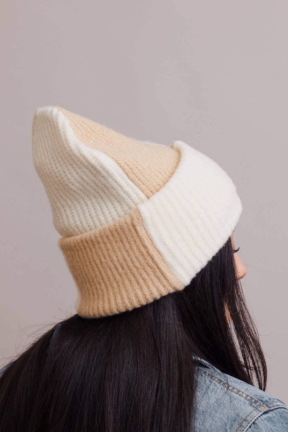 Oversized Two Tone Rib Knitted Beanie
