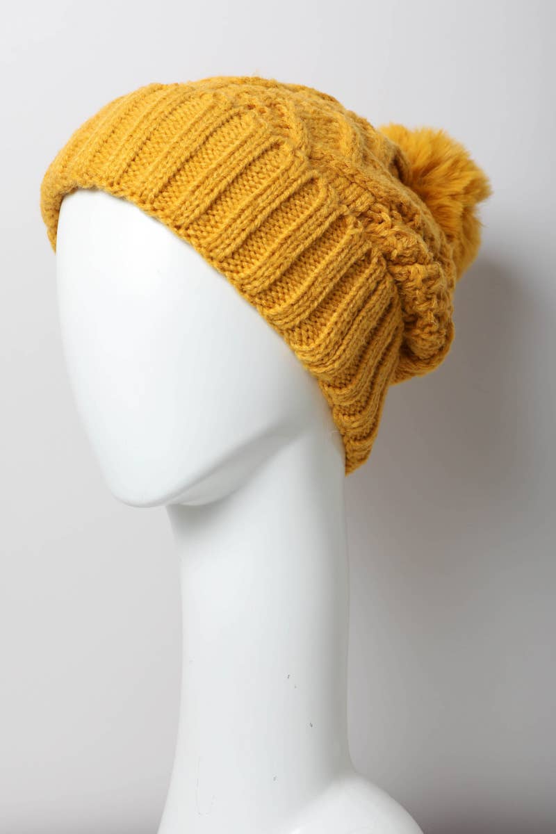 Winter Resort Cable Knit Pom Beanie with Thermal Lining