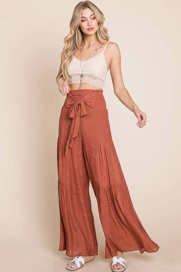 The Little Shoppe: Tie-front Ruched Waist Pants