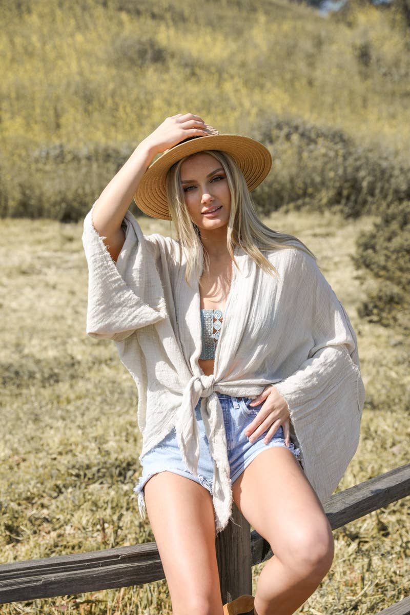 LS Flounce Sleeve Kimono Wrap - Perfect Summer Fashion 🤞