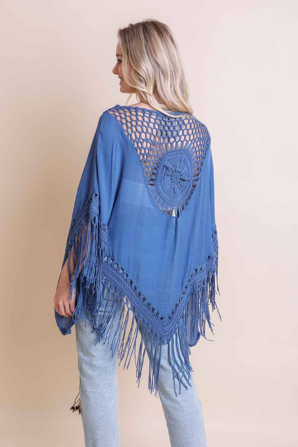 Trendy Boho Chic Kimono with Medallion Crochet Back