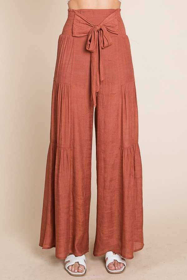 The Little Shoppe: Tie-front Ruched Waist Pants