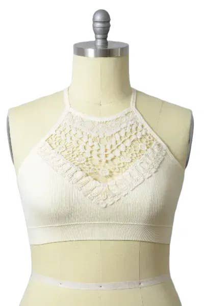 LS Chic Plus Size Crochet Lace Bralette with High Neck Design
