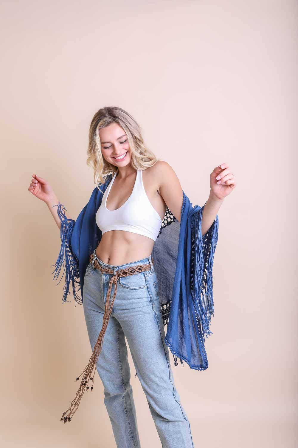 Trendy Boho Chic Kimono with Medallion Crochet Back