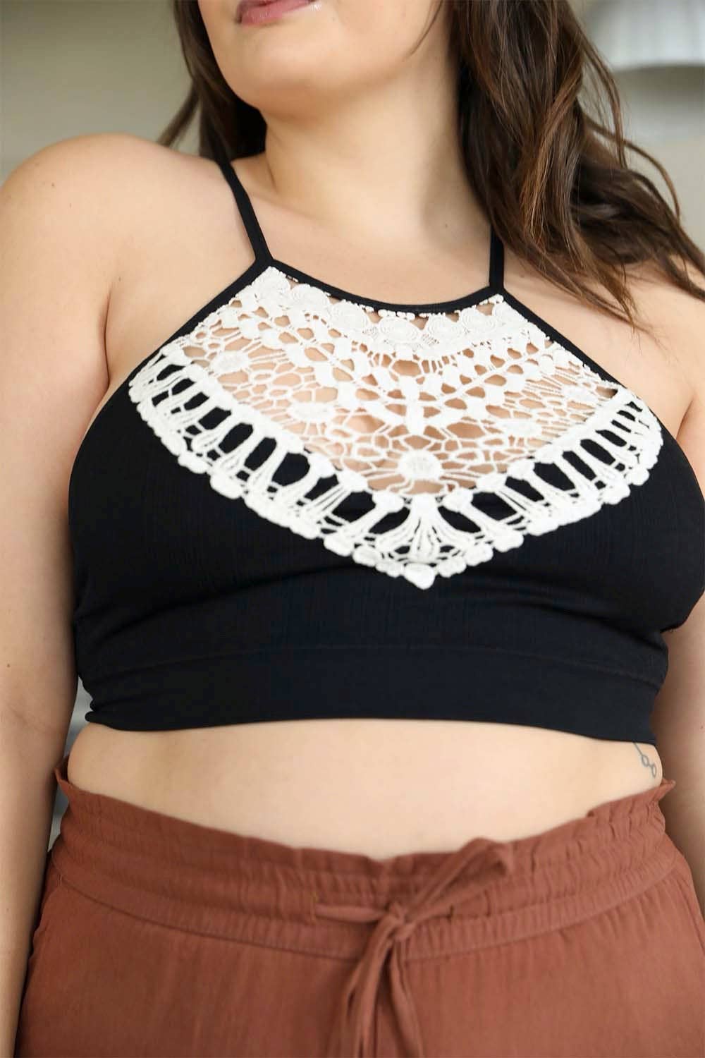 LS Chic Plus Size Crochet Lace Bralette with High Neck Design