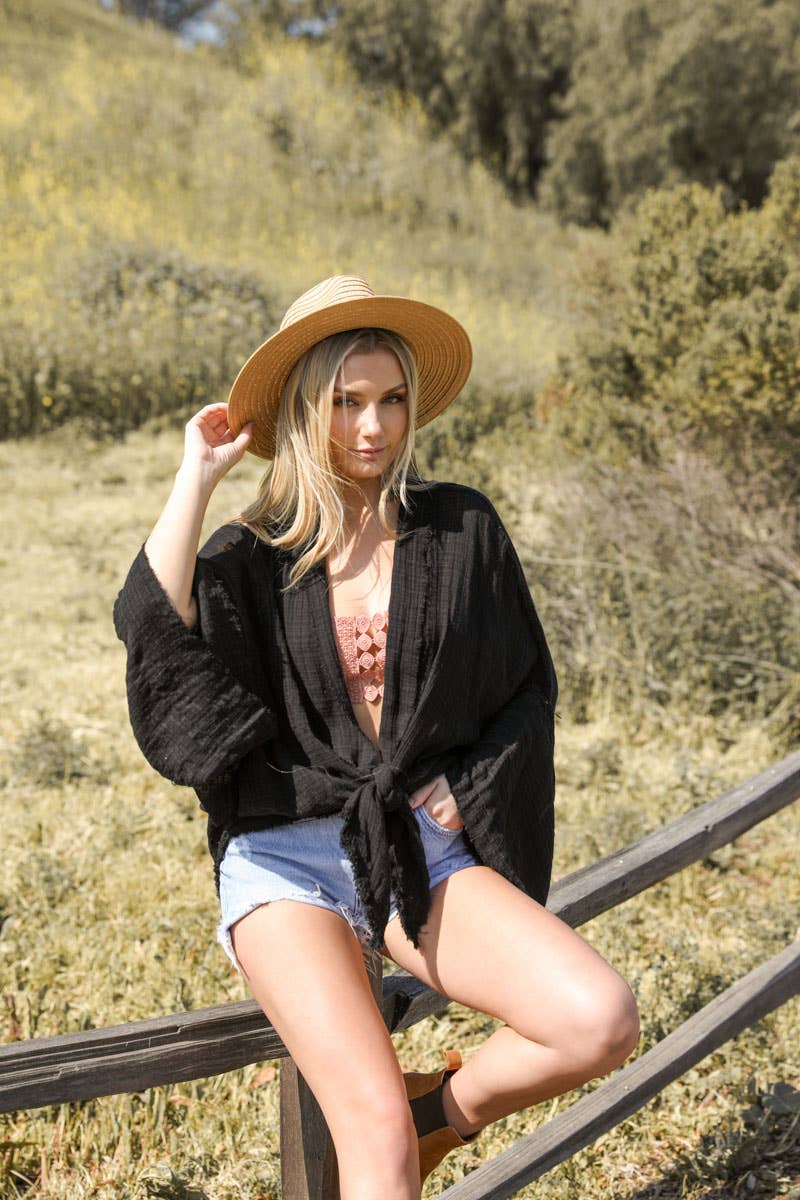 LS Flounce Sleeve Kimono Wrap - Perfect Summer Fashion 🤞