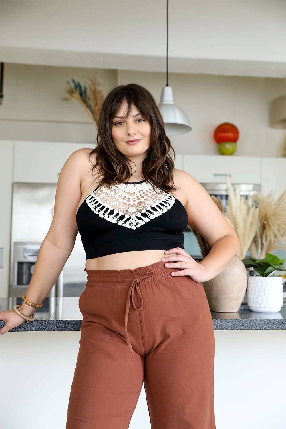 LS Chic Plus Size Crochet Lace Bralette with High Neck Design