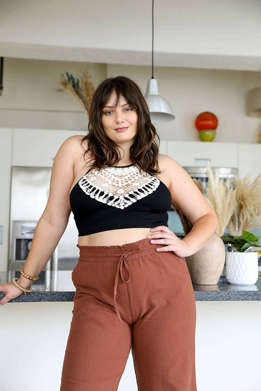 LS Chic Plus Size Crochet Lace Bralette with High Neck Design