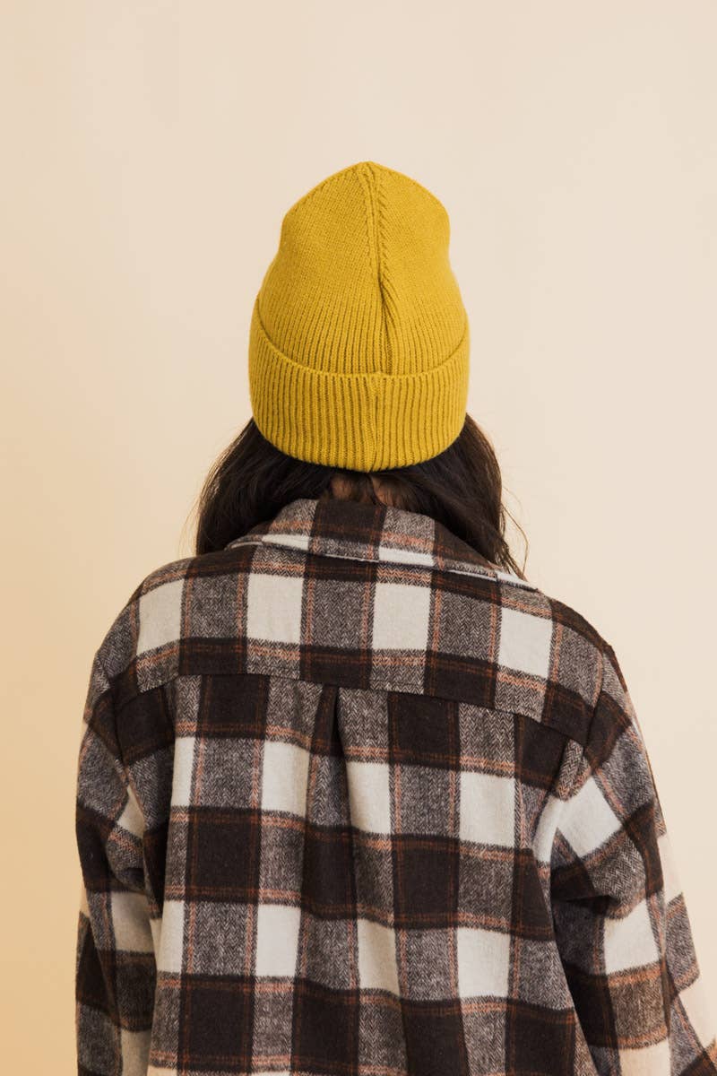 Smiley Face Embroidered Ribbed Knit Beanie