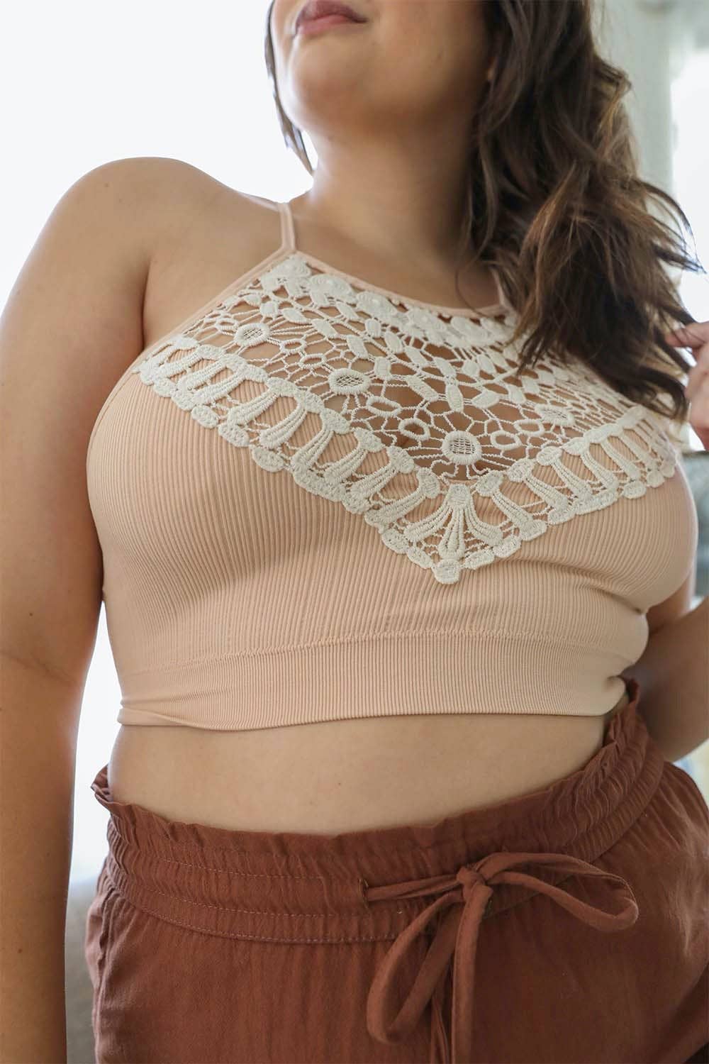 LS Chic Plus Size Crochet Lace Bralette with High Neck Design