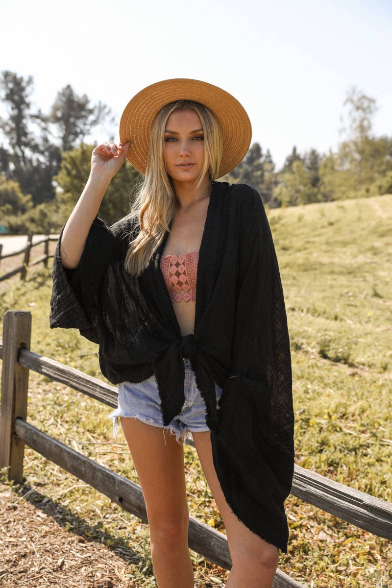 LS Flounce Sleeve Kimono Wrap - Perfect Summer Fashion 🤞