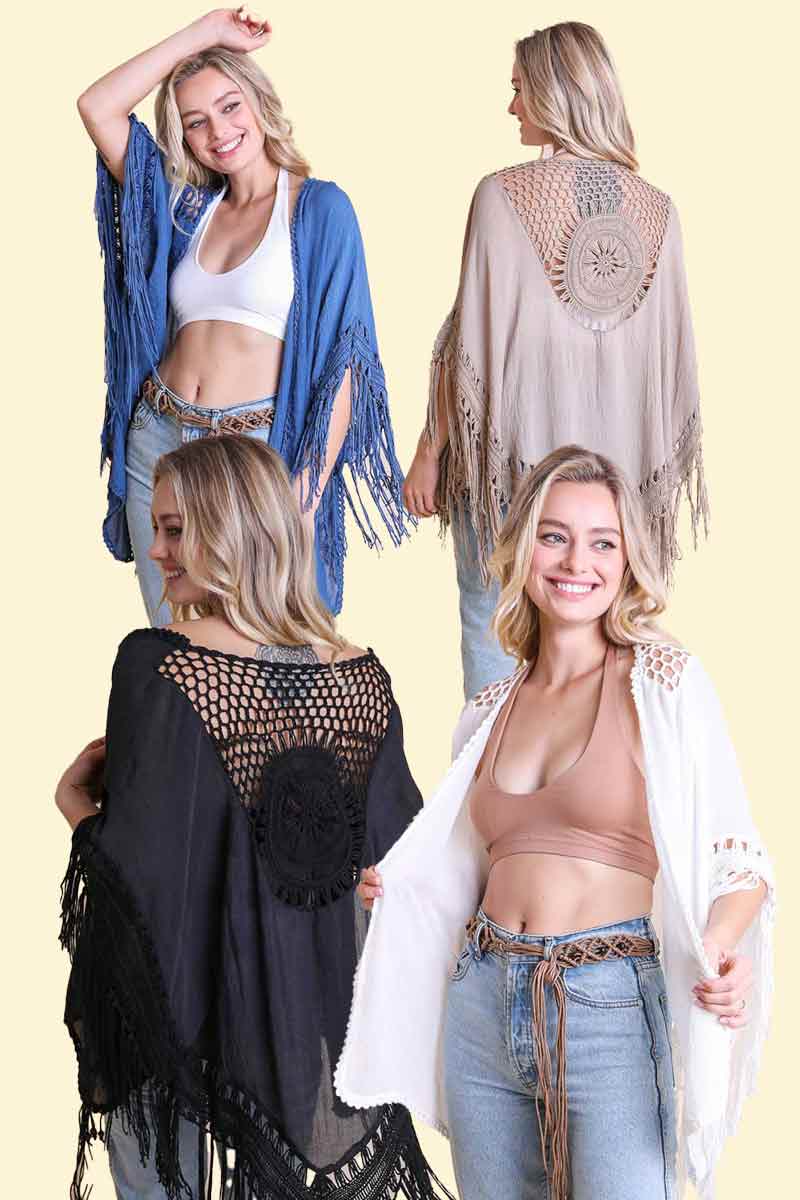 Trendy Boho Chic Kimono with Medallion Crochet Back
