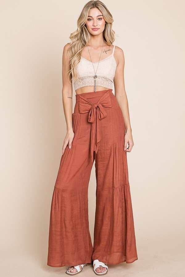 The Little Shoppe: Tie-front Ruched Waist Pants