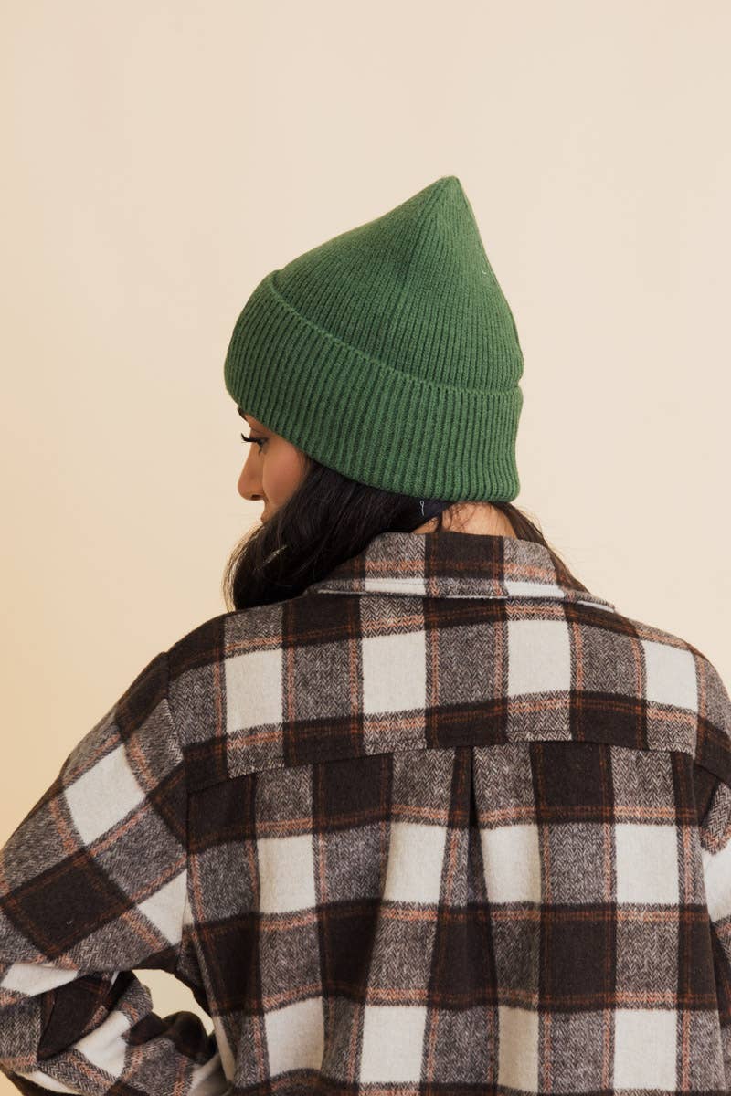 Smiley Face Embroidered Ribbed Knit Beanie
