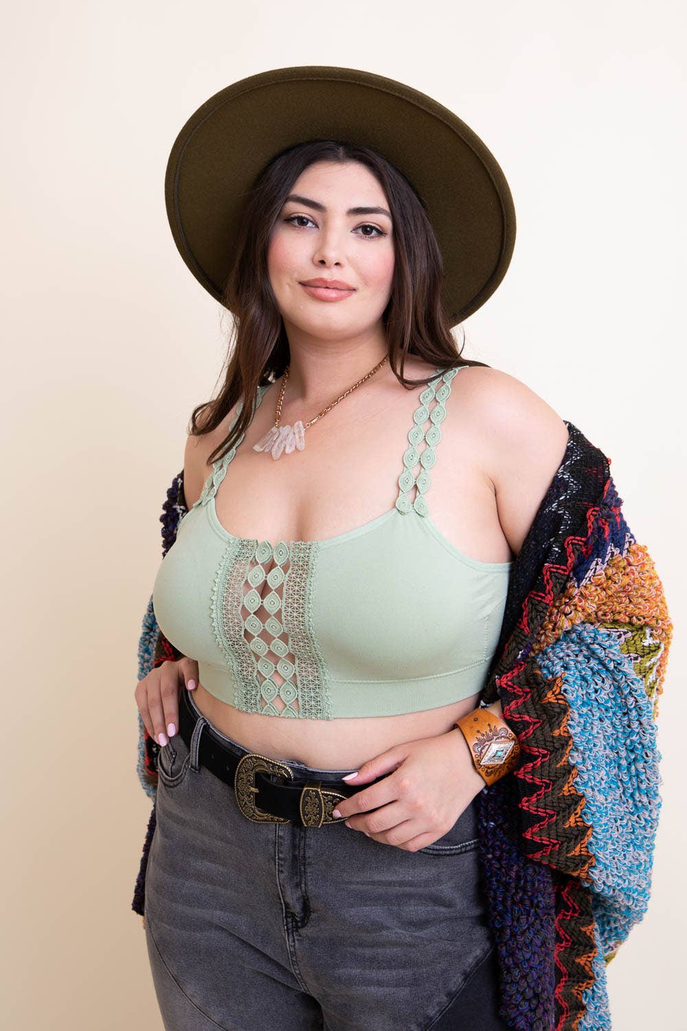 LS Boho Eye Lace Applique Bralette Plus Size