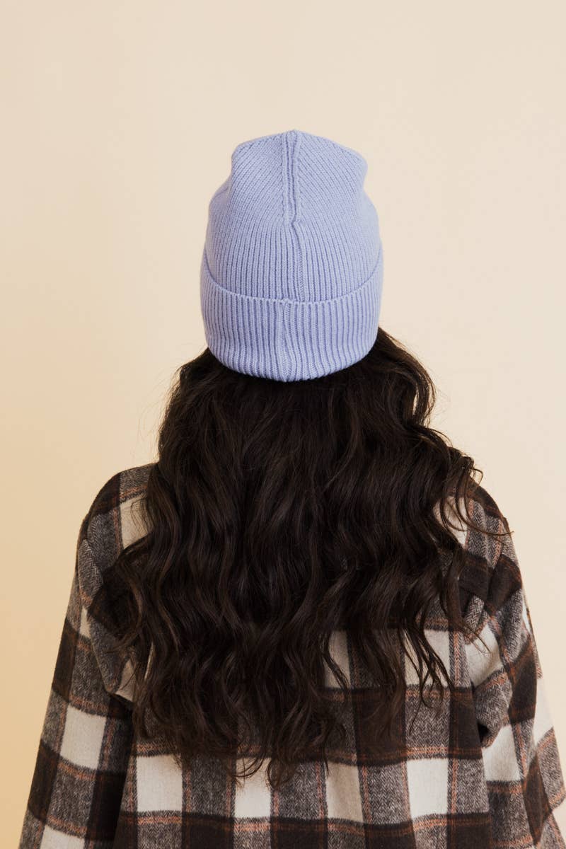 Smiley Face Embroidered Ribbed Knit Beanie