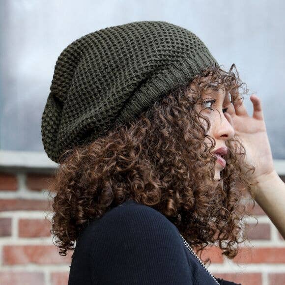 Waffle Knit Slouchy Beanie – Trendy & Cozy 🧇