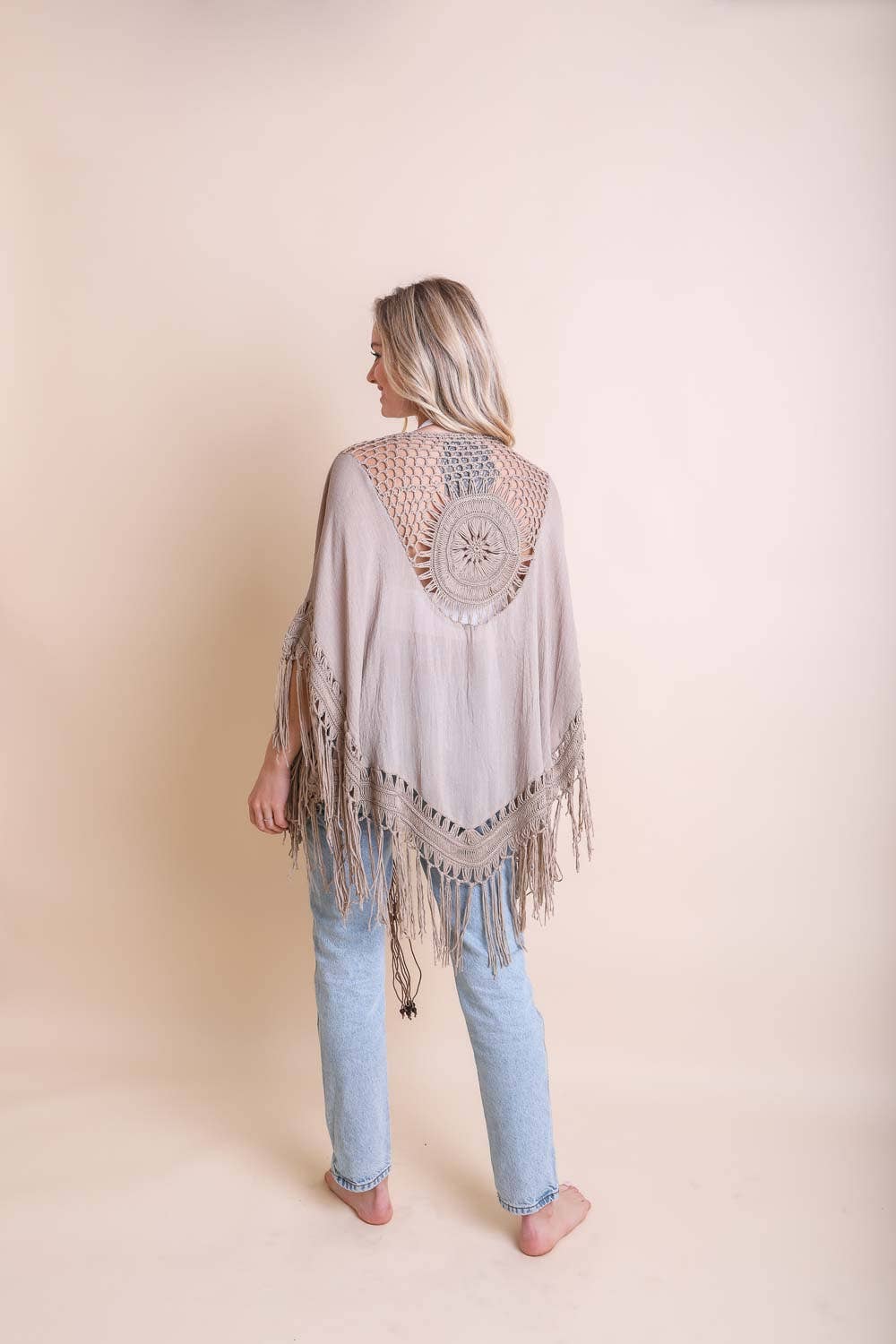 Trendy Boho Chic Kimono with Medallion Crochet Back