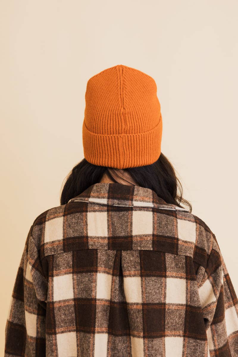Smiley Face Embroidered Ribbed Knit Beanie
