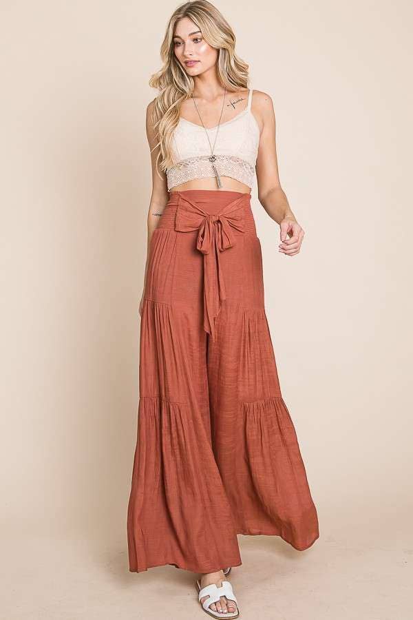 The Little Shoppe: Tie-front Ruched Waist Pants
