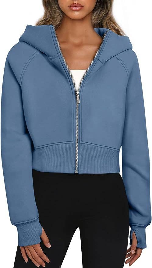 The Little Shoppe:  Zip-Up Long Sleeve Casual Hoodie Top