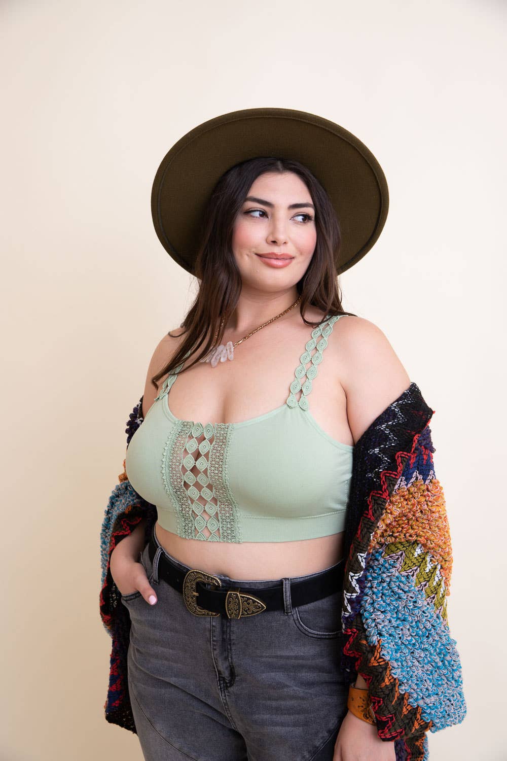 LS Boho Eye Lace Applique Bralette Plus Size