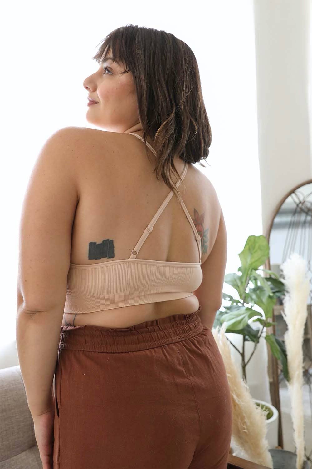 LS Chic Plus Size Crochet Lace Bralette with High Neck Design