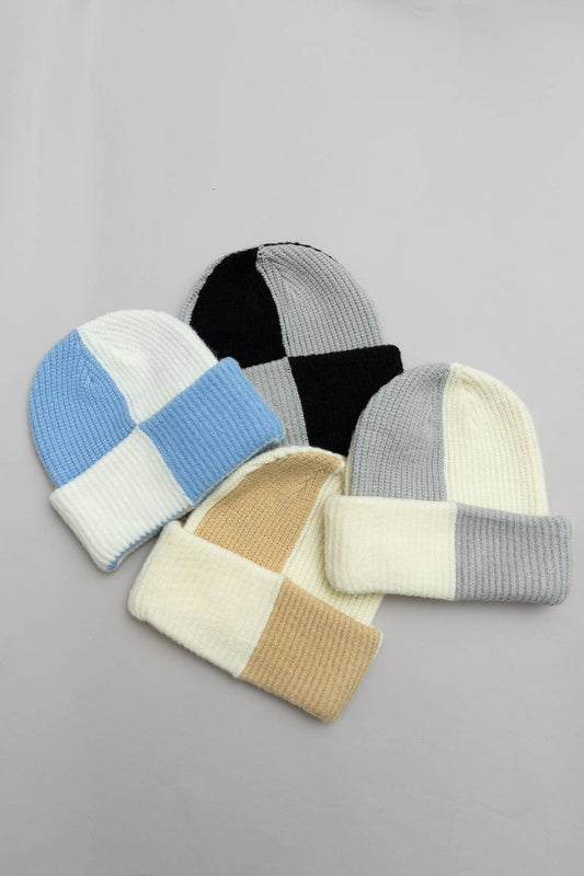 Oversized Two Tone Rib Knitted Beanie