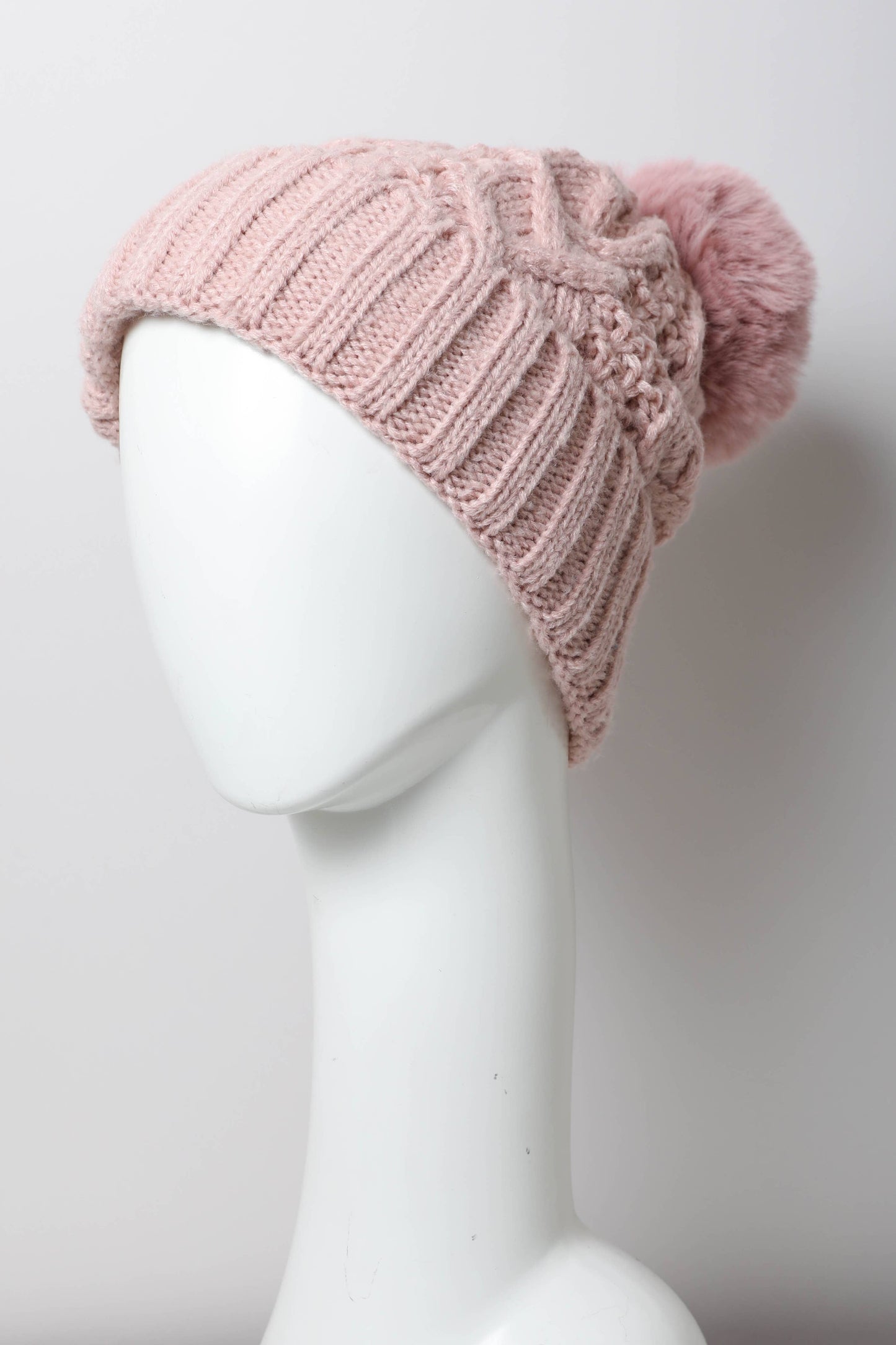 Winter Resort Cable Knit Pom Beanie with Thermal Lining