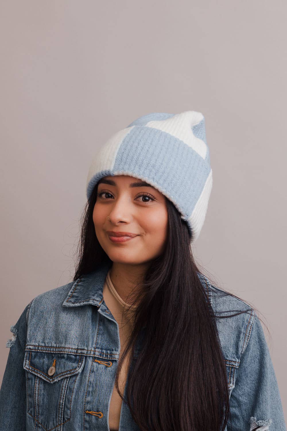 Oversized Two Tone Rib Knitted Beanie