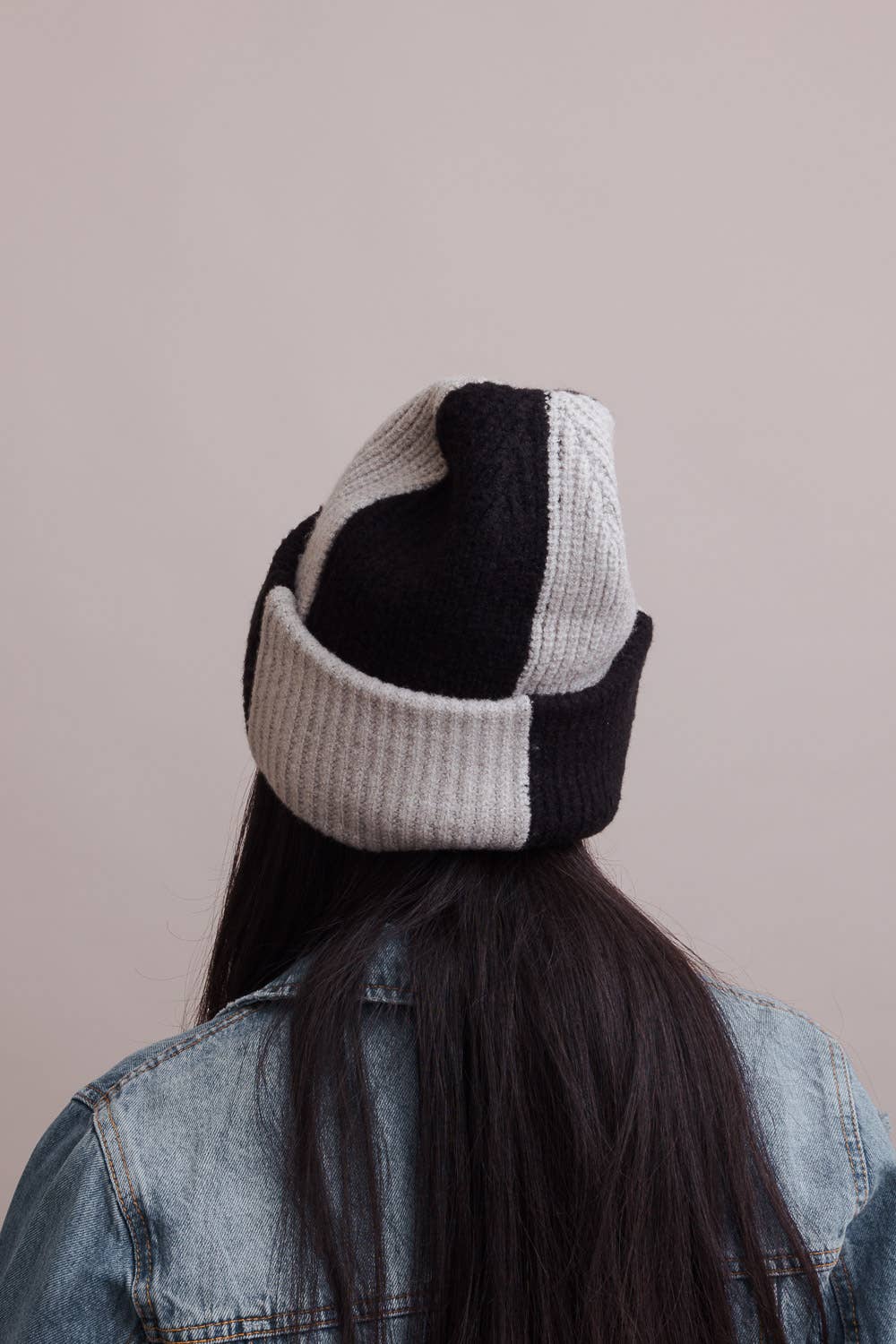 Oversized Two Tone Rib Knitted Beanie