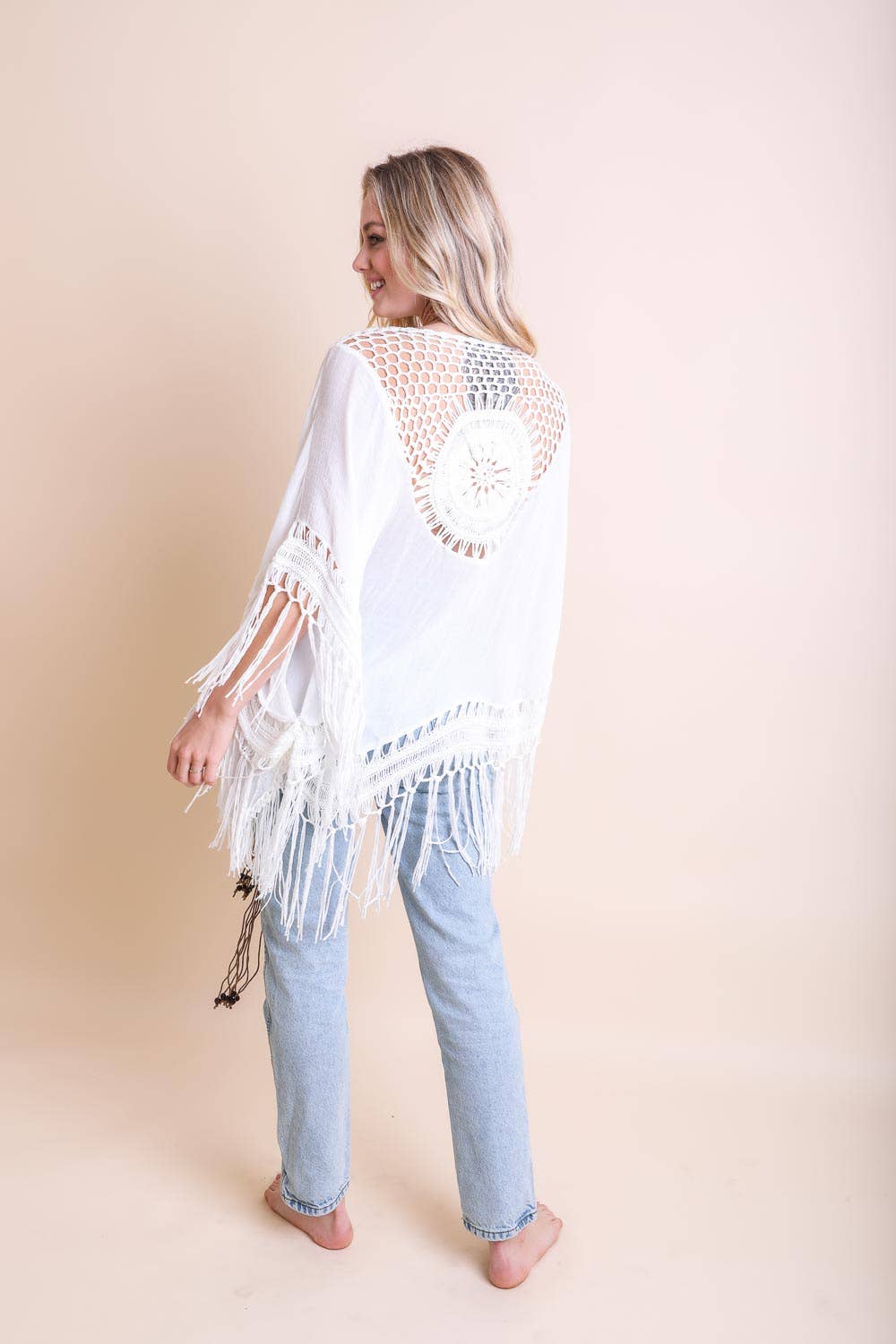Trendy Boho Chic Kimono with Medallion Crochet Back