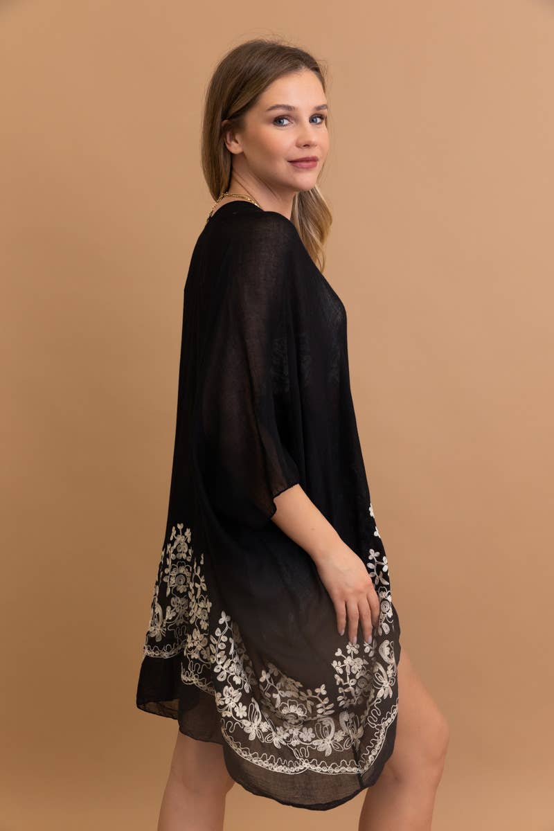 LS Boho Chic Floral Embroidered Kimono | Stitch Detail 🌼